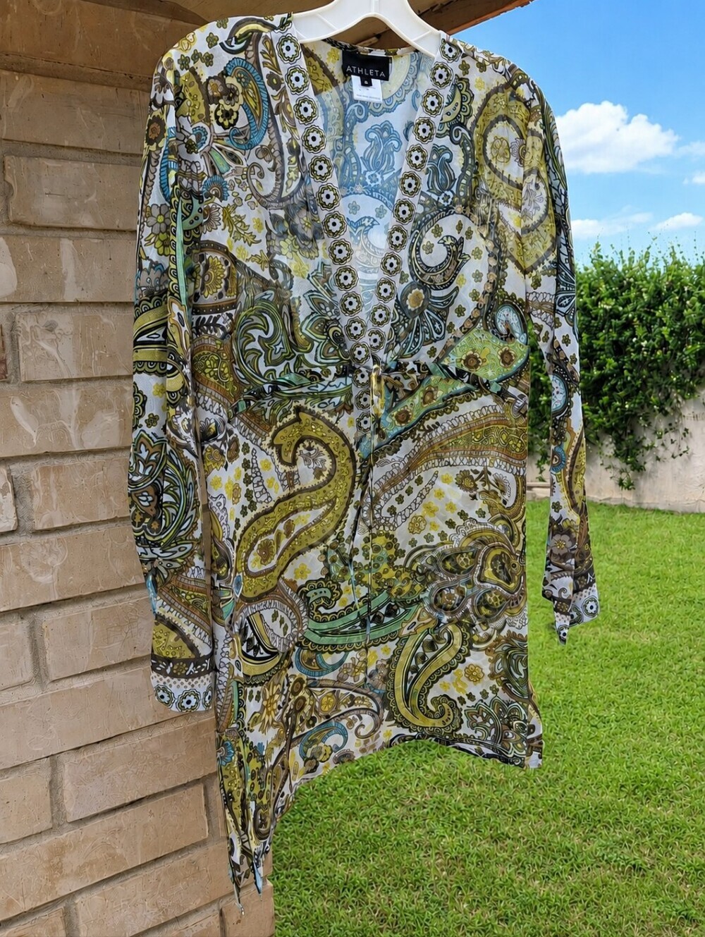 Athleta Cotton Silk Paisley Cinch Waist Cover-Up Tunic Dress Women Size Small - Picture 6 of 16